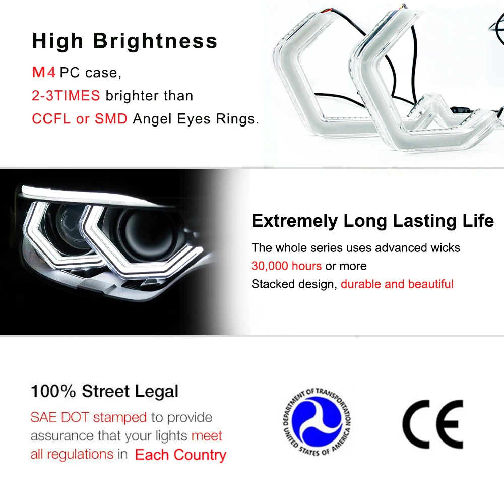Набор из 4 штук M4 Iconic Style LED кристальных Angel Eye для BMW E46 E90 E60 F10 E91 E92 F30 F31 F34 F01 F02 F80 F82 F83 M2 F20 и т.д.