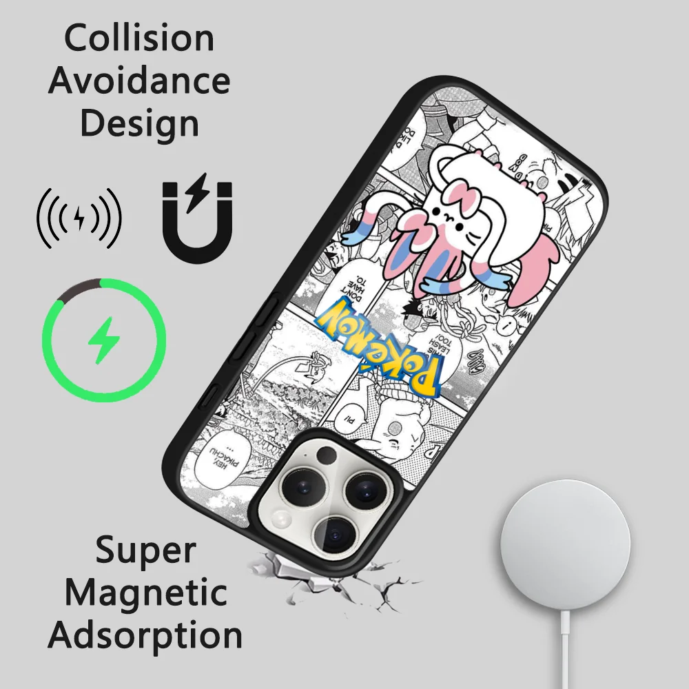 Милый чехол для телефона Sylveon Mimikyu iPhone 16 15 14 13 12 11 Pro Max Plus Mini Magsafe Mirror беспроводной