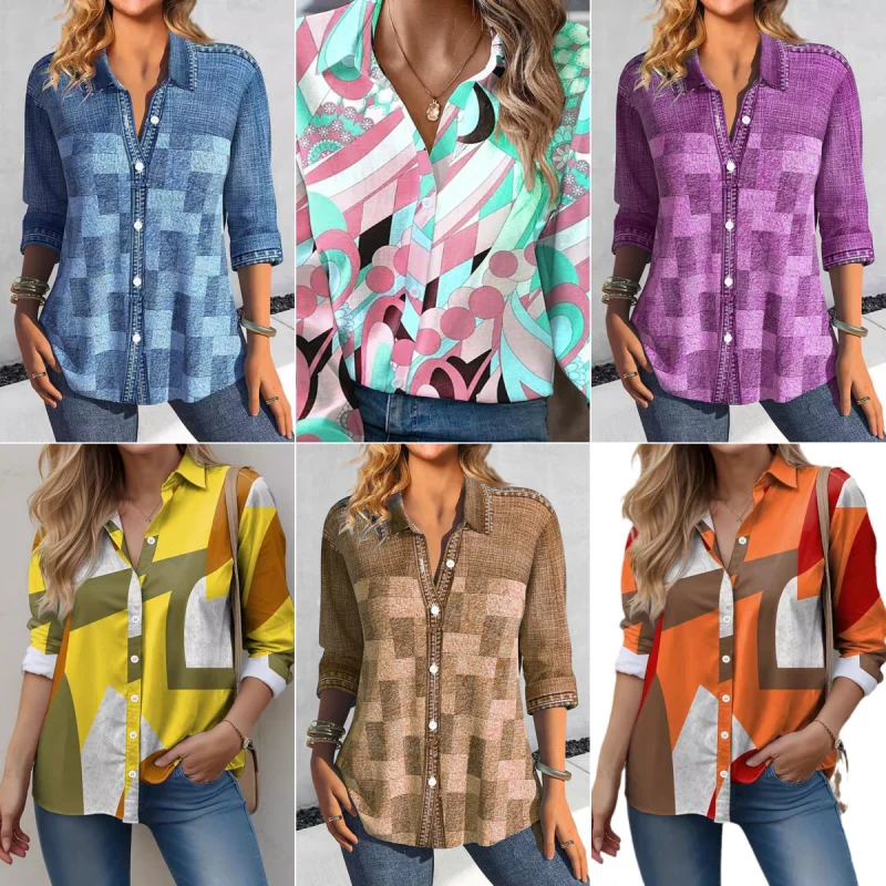 Женская Клетчатая Блузка-рубашка Желто-синего И Фиолетового Цвета С Пуговицами