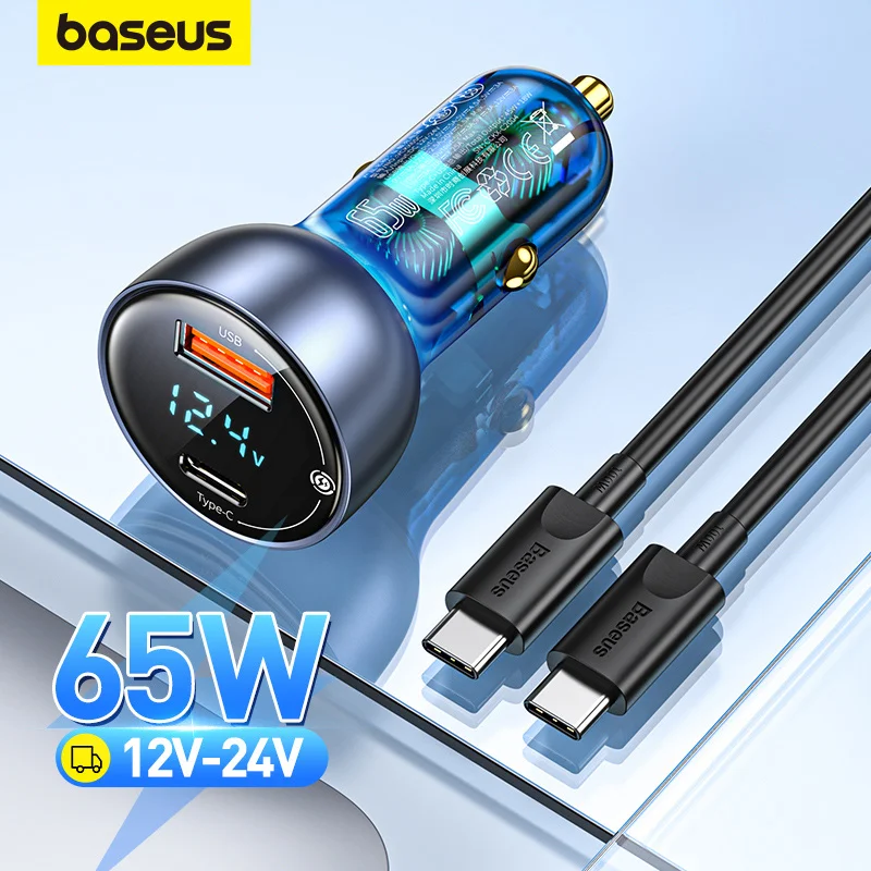 

Baseus 65W PD battery charger QC 4.0 QC 3.0 LED Display Type-C Fast USB Car Charger for iPhone Charger Xiaomi Phone power bank