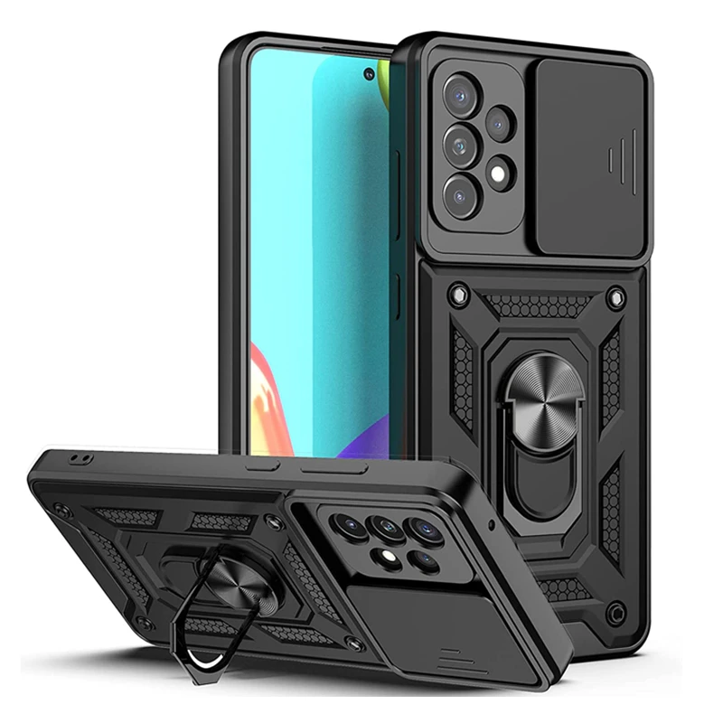 

Lens Protection Shockproof Phone Case For Samsung Galaxy S21 S20 Plus Note20 Ultra A51 A52 A71 Magnetic Finger Ring Holder Cover