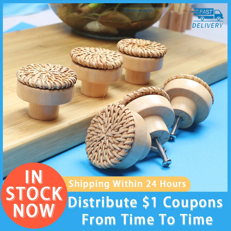 

2022 Cabinet Door Wooden Knob Pull Wardrobe Cabinet Drawer Round Handle Kitchen Closet Dresser Wooden Furniture Handle