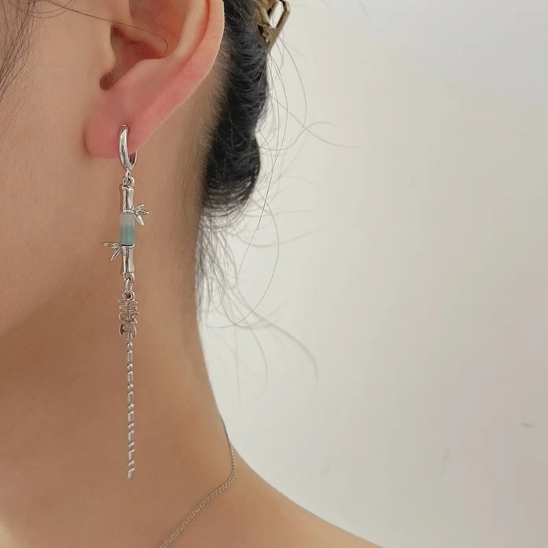 

Long Tassel Earring Woman Bamboo Joint Stud Earrings for Women Party Fashion Trend Wedding Metal Accesorios Silver Color Jewelry