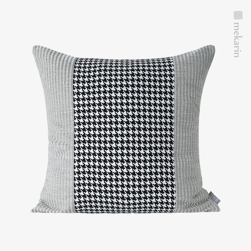 

Simple square pillow model room pillow new Chinese pillow houndstooth waist cushion sofa gray pillowcase bedroom bedside pillow