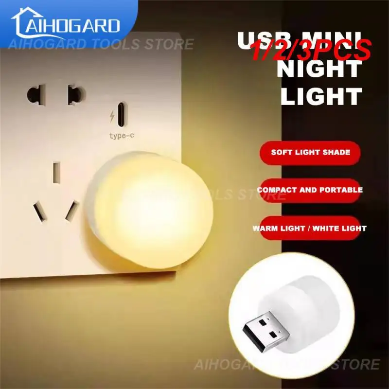 

1/2/3PCS Night Light Mini LED Night Light USB Plug Lamp Power Bank Charging USB Book Lights Small Round Reading Eye Protection