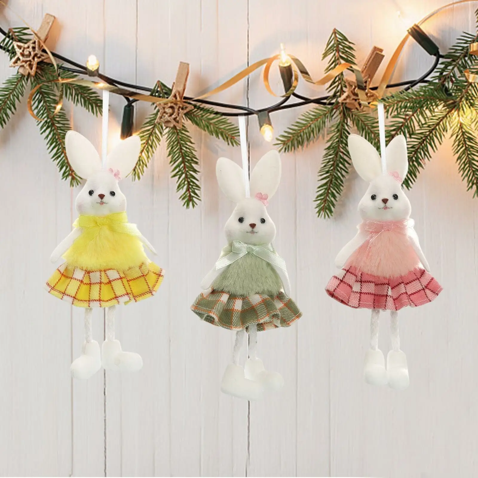 

3Pcs Easter Bunny Doll Set Handmade Plush Rabbit Pendant Spring Decor Gifts
