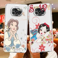 belle snow white princess phone case for xiaomi mi poco x4 x3 nfc f4 f3 gt m4 m3 m2 x2 f2 f1 pro c3 5g civi transparent tpu