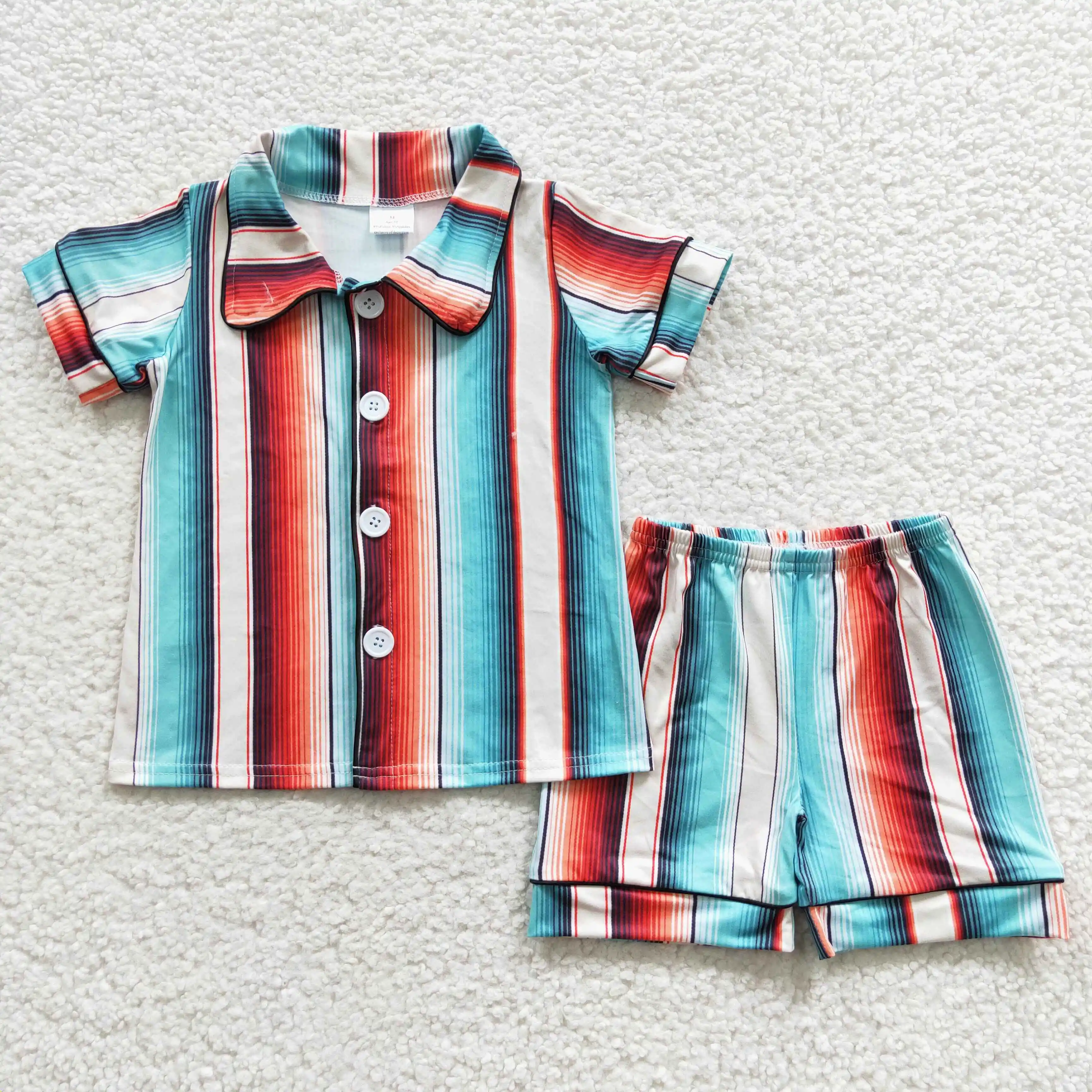 toddler boys clothing sets milk silk soft western short sleeve stripe pajamas cheap china wholesale kids clothing