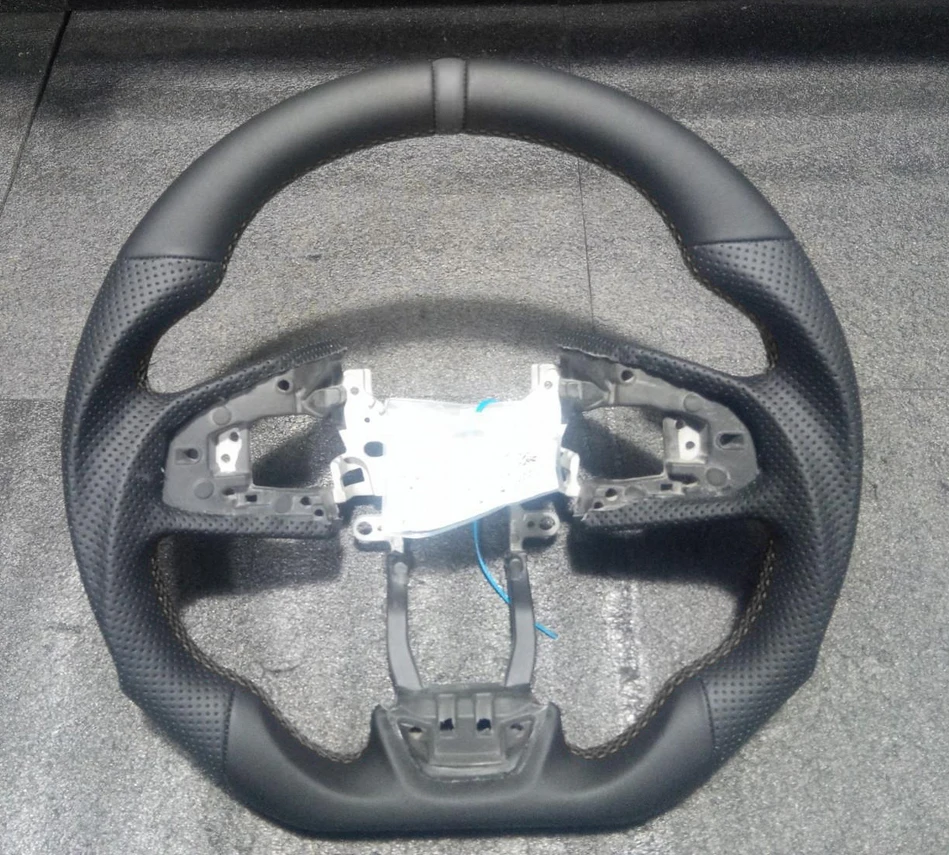 

Полностью кожаный руль для Honda Civic Gen 10th Type R 2016-2021, черный гладкий кожаный руль с плоским дном, D-образная форма