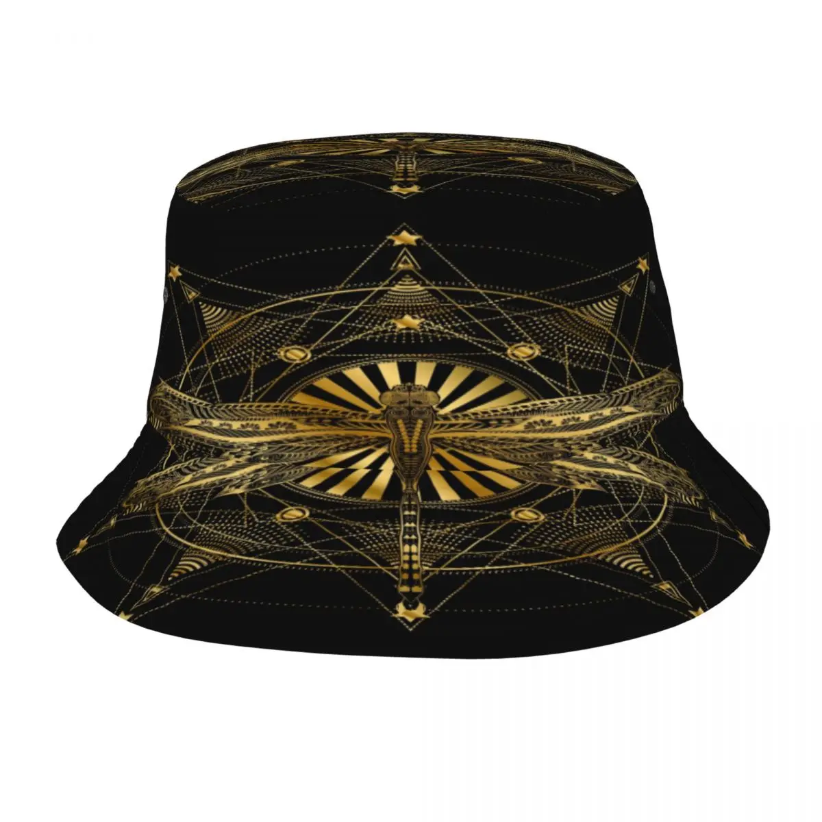 

Geraldic With Flying Gold Dragonfly Unisex Casual Sun Hat Bucket Hat for Men Women Bob Hip Hop Caps Summer Fisherman Hat Panama