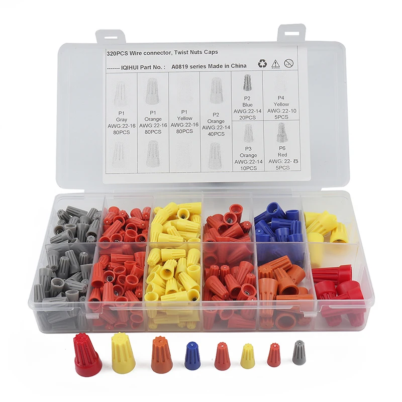 

320Pack 5 Colors PVC Gauge P1-P6 Automotive Electronics Wire Connectors Crimping Cap Screw Terminal /Insulated Wire Cap