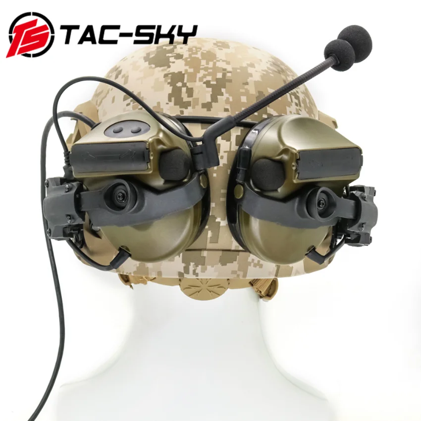 TS TAC-SKY Comtac II Helmet Rail Mount Military Hearing Protection Airsoft Tactical Headset and U94PTT for Baofeng Walkie Talkie