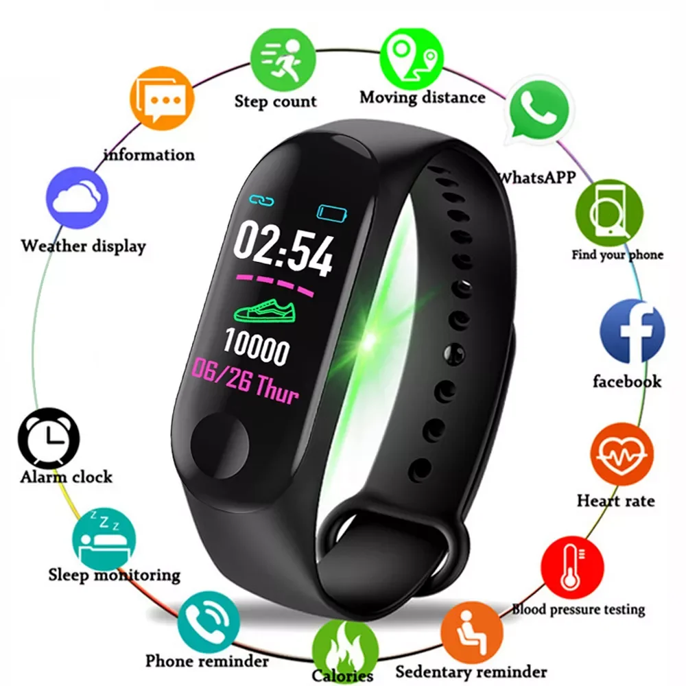 

M3 Plus Bluetooth-compatible Smart Watch Heart Rate Blood Pressure Health Wristband IP65 Waterproof Fitness Tracker Watch M3