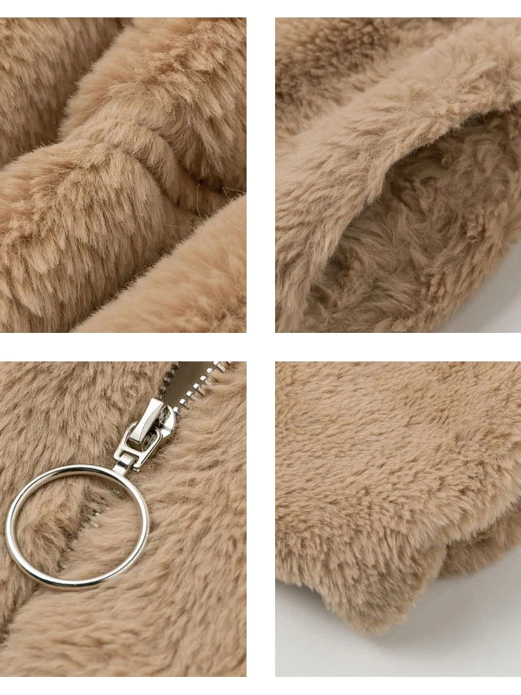Winter Women Faux Fur Coat Fluffy Warm Soft Jackets Fashion Zipper Pocket Sweatshirt Long Sleeve Clothing Female Fleece Outwear