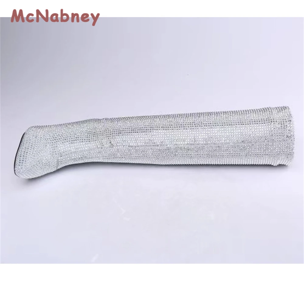 Ladies Pointed Toe Tapered Wedge Slip-On Heel Boots Luxury Rhinestone Sparkling Fashion Party Dress Women Knee Long Boots