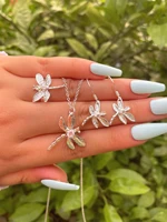 anglang luxury dragonfly cubic zirconia jewelry sets engagement necklace earring ring for bridal wedding jewelry gift for women