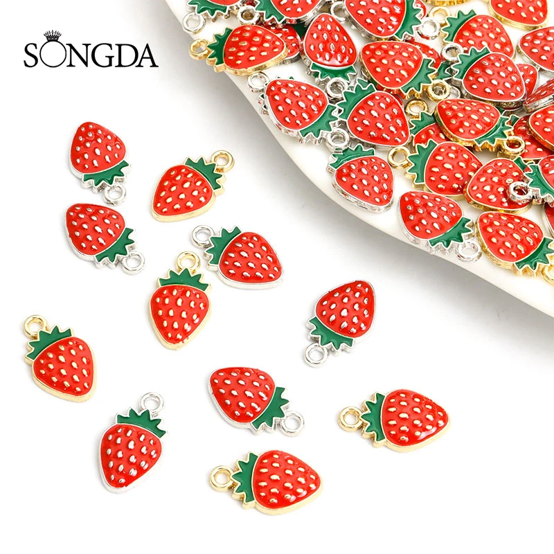 

15pcs Sweet Strawberry Enamel Charms Cartoon Cute Fruit Alloy Drip Oil Pendant For Making DIY Kawaii Necklace Jewelry Accessorie