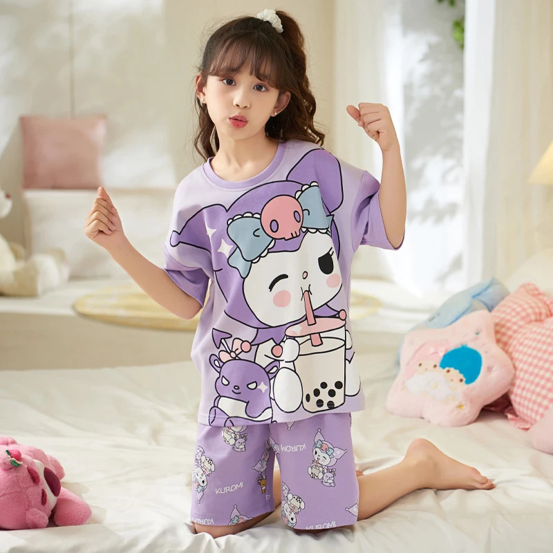 

Anime Sanrio Kuromi Cinnamoroll Pajamas Set for Girls Hello Kitty My Melody Kawaii Cotton Cartoon Pajamas Kids Summer Sleepwears