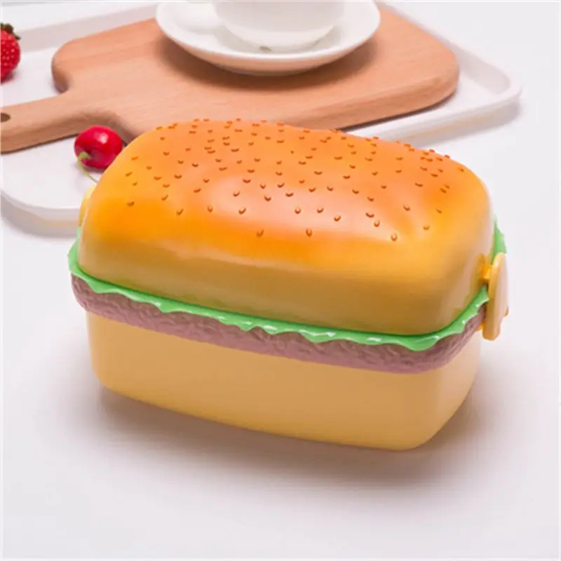 

Plastic Hamburger Bento Box Portable Fruit Salad Food Storage Container Microwave Kawaii Lunch Box Dinnerware Set for Kids Women