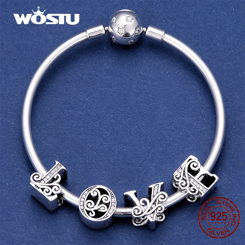 Женский браслет WOSTU из стерлингового серебра 925 пробы с 26 буквами сверкающие