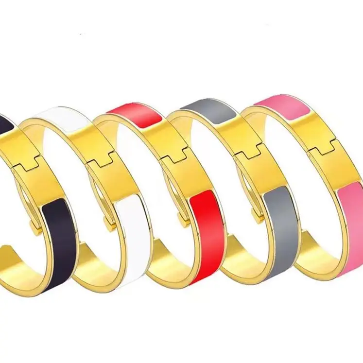 

Fashion 8mm Trend Enamel Hard Bracelets Big Name Design Letter Luxurious Jewelry Bracelet for Women Accessories Gift