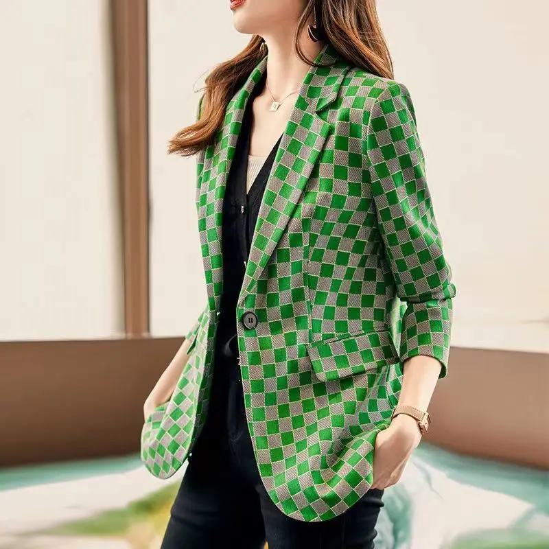 

Women Plaid Suit Jacket Spring And Autumn 2023 New Fashion Casual Blazer Female Coat
