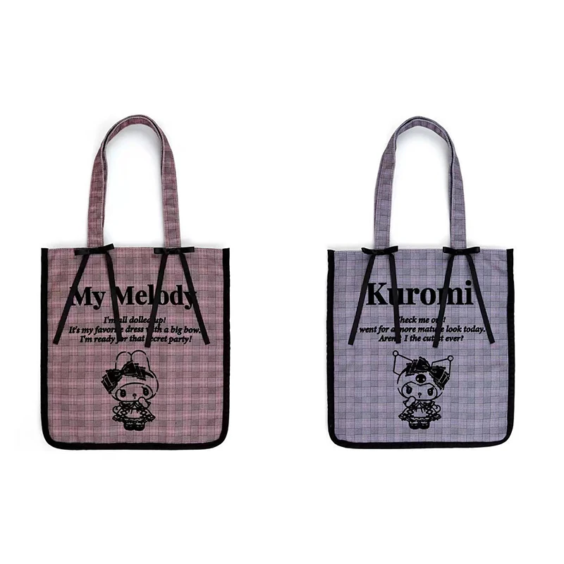 

New Kawaii Kuromi Cartoon Cute Shoulder Bag Satin Double Bow Large Capacity Hand Bag Cosmetic Storage Container Girl Gift