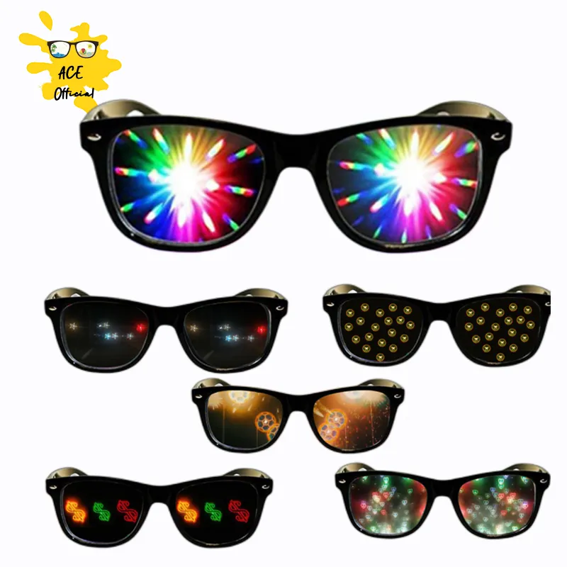 Funny Sunglasses Love and Star Special Effects Glasses Firework Diffraction Eyewear Optical Mirror Light Show Party Sunglasses