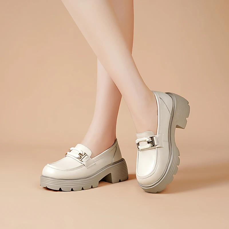 AIYUQI Platform Loafers Women 2023 New Genuine Leather Women High Heels Spring One Foot British Style Women Shoes