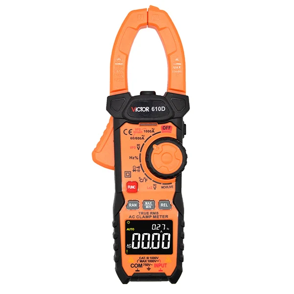 

VICTOR 610D/610E/610L LCD Display 1000V 1000A True RMS AC DC Clamp Meter With NCV Live VFD volt current Digital Multimeter