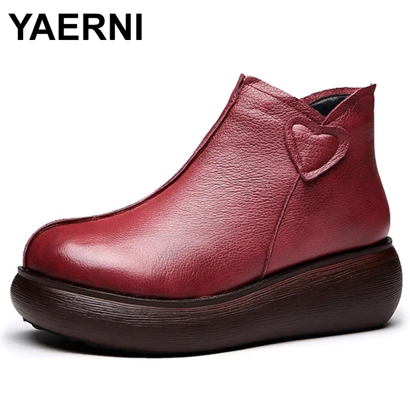 

2023 New Genuine Leather Winter Boots for Women Flat Shoes Ladies Snow Boots Womens Flat Keep Warm Platform Work Shoes