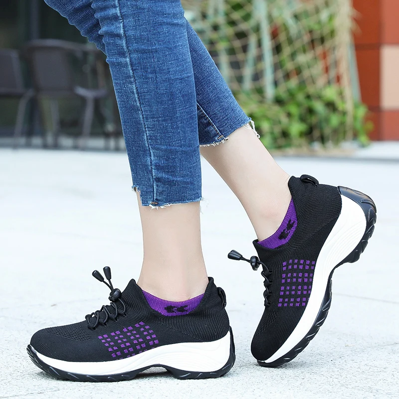 Women Walking Shoes Comfortable Chunky Sneakers Athletic Breathable Slip-on Outdoor Sock Shoes