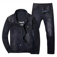 spring mens denim suit new trend korean slim fit student leisure handsome social embroidery jacket outer clothes two piece set