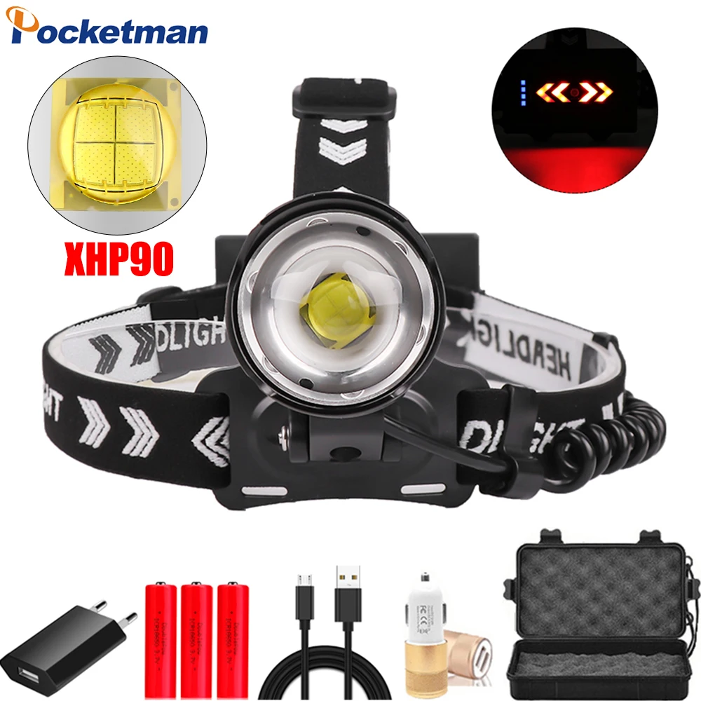 

Super Bright XHP90 LED Headlamp Rechargeable Headlight Waterproof Head Lamp XHP70 XHP50 LED Head Front Light 18650 New