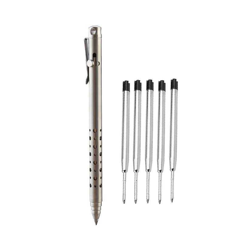 

Ручка для письма из титанового сплава с 5 шт. стержнями для ручек G2, многофункциональный инструмент, оконный выключатель, бизнес-ручка для подписи, школьный подарок