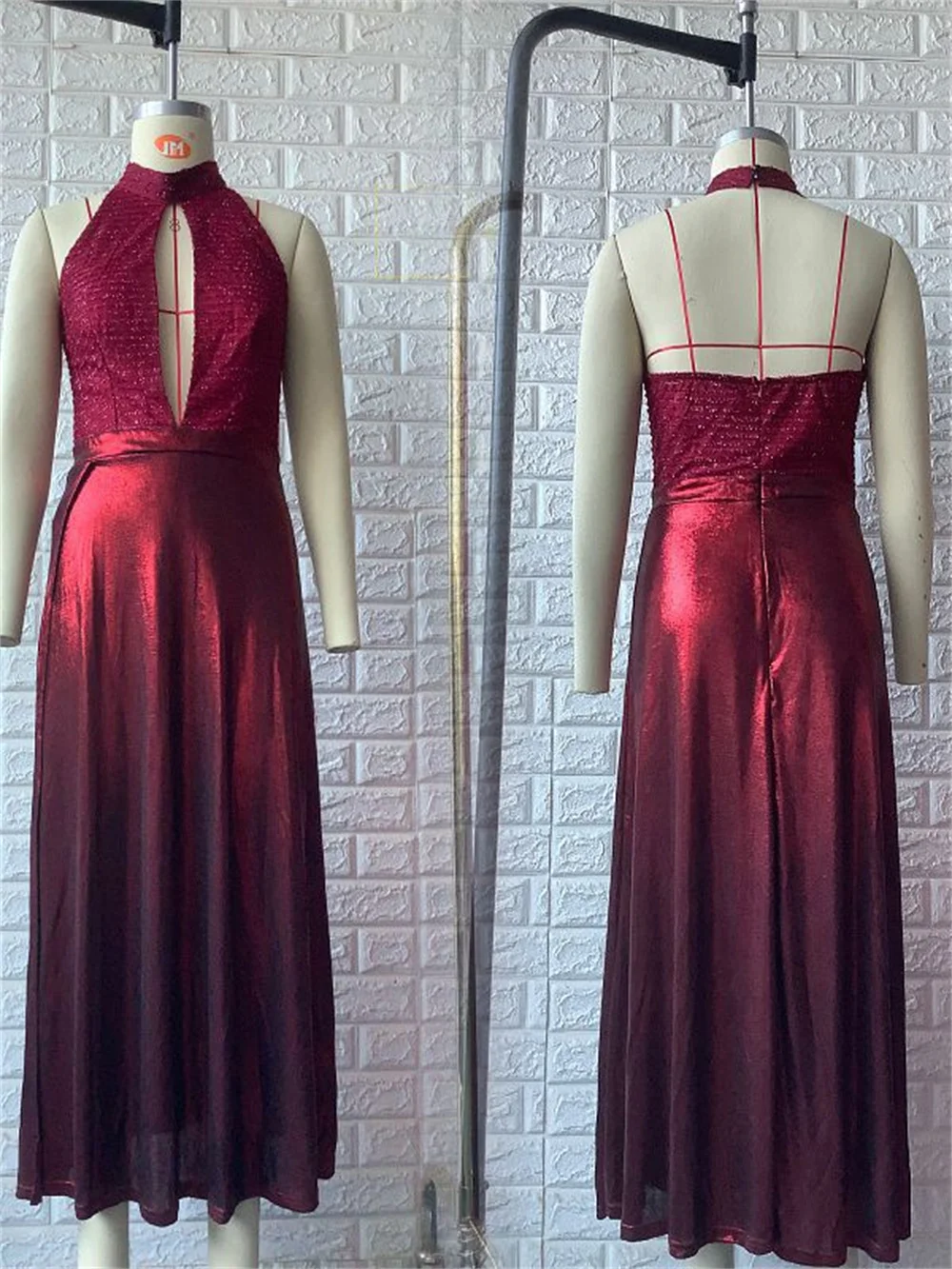 Women Sexy Prom Evening Dress Hollow Out Halter Backless Long Party Dress Fashion Sequined High Split Formal Dress