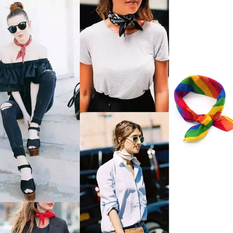 

Bandana Kerchief Unisex Hip Hop Rainbow Stripes Hair Band Neck Scarf Sports Wrist Wraps for Head Square Scarves Handkerc