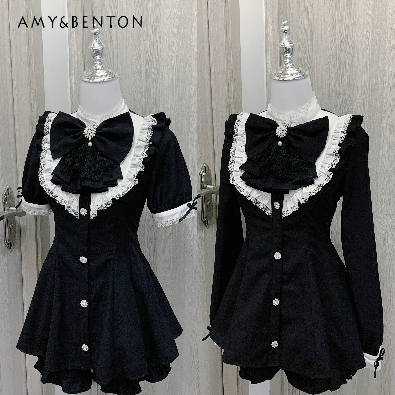 2024 японский оригинальный дизайн черное длинное платье трапециевидной формы с