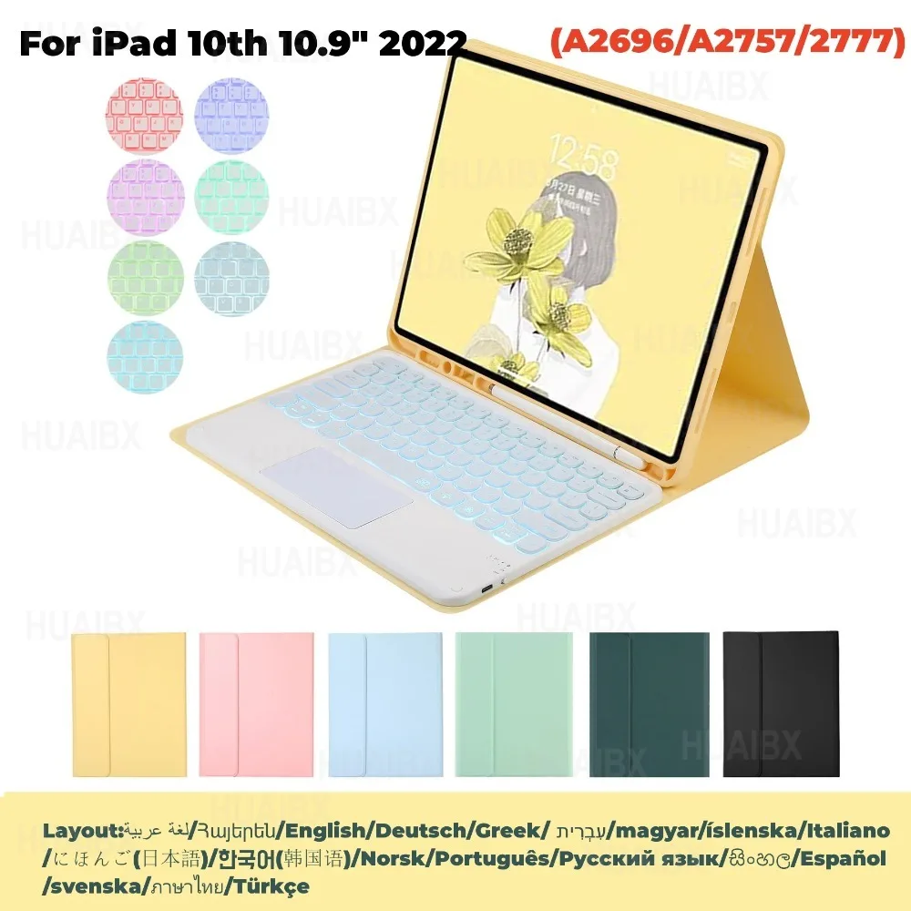 

For iPad 10th Generation 10.9" 2022 Backlit Keyboard Case Bluetooth Wireless Mouse Cover Touchpad Keyboard Kit Stand