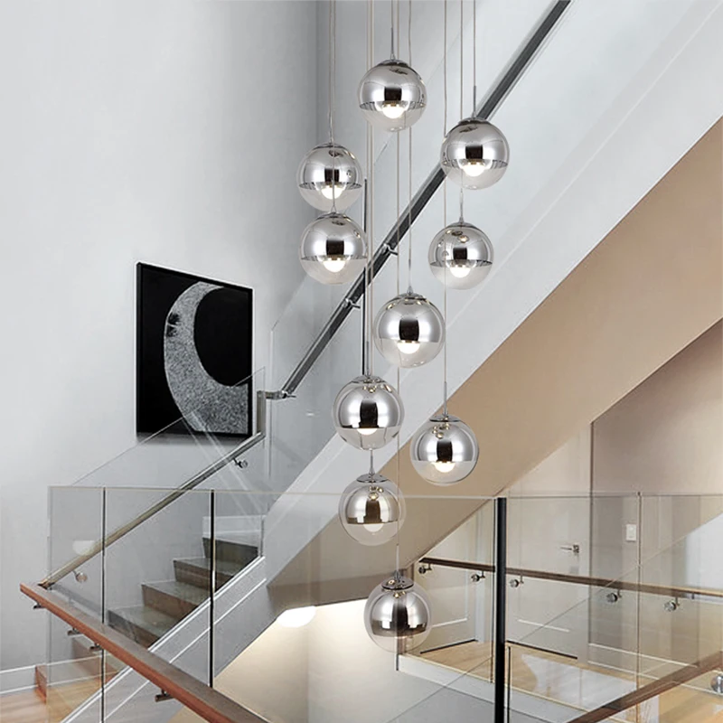 

Apartment Living Room Stair Pendant Lamps Villa Nordic Light Luxury Modern Simple Duplex Large Glass Chandeliers Indoor Lighting