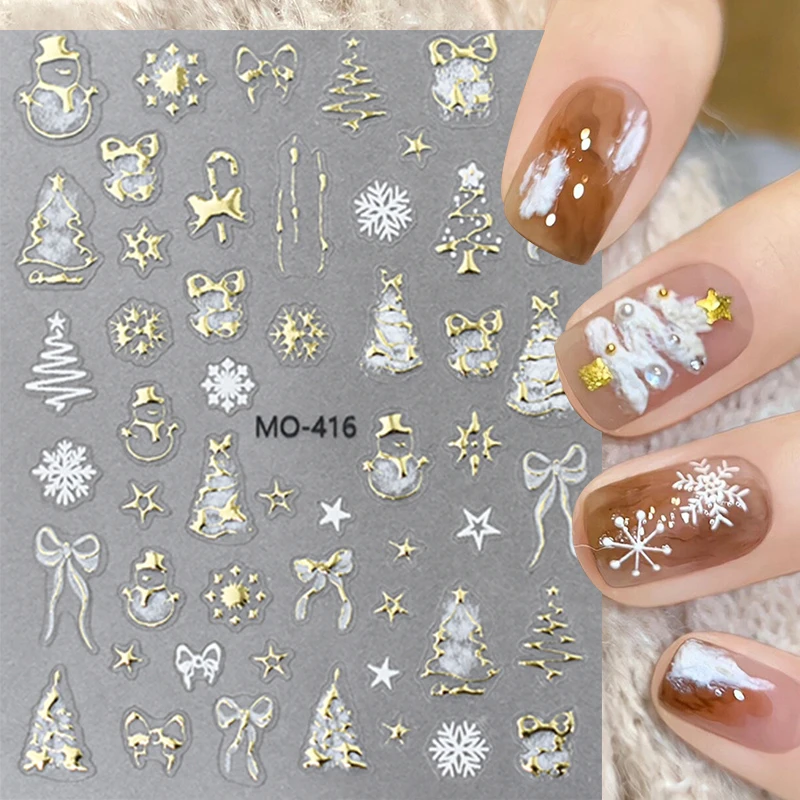 Золотая снежинка 3D наклейка для ногтей с бантом Снежный человек прекрасные