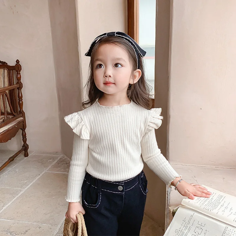 

Girls' Lace Collar Bottoming Shirt 2022 Spring New Women's Treasure Korean Version Small Flying Sleeve Inner Matching Shirt