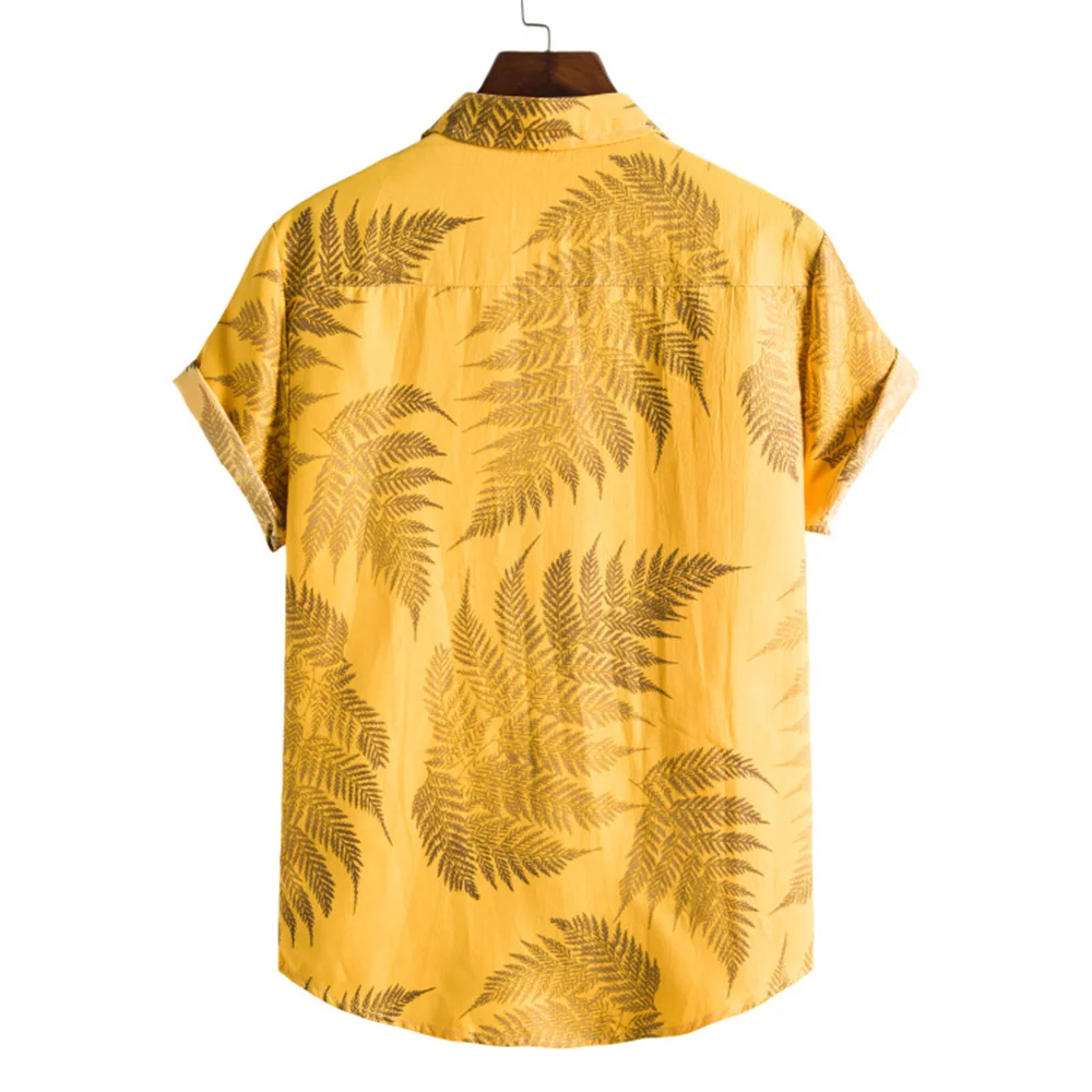 Hawaiian Shirt Men's Summer Leaf Printing Tops Short Sleeve Blouse Casual Harajuku  Male Chemise Homme 2022