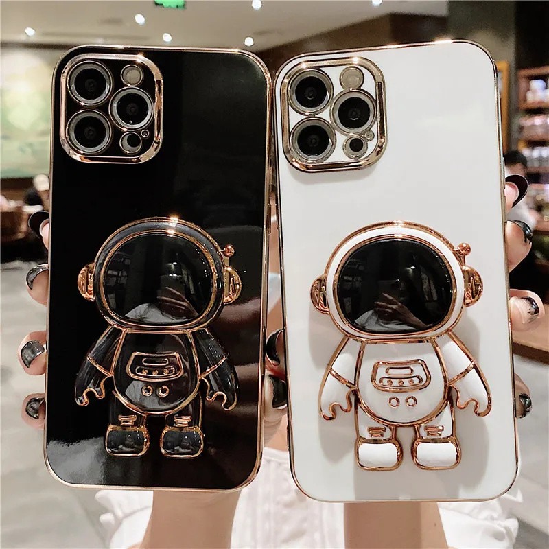 

INS Plating Astronaut Folding Stand Case For iPhone 11 12 13 14 Pro Max X XR XS Max 7 8 14 Plus Kickstand Cover Capa