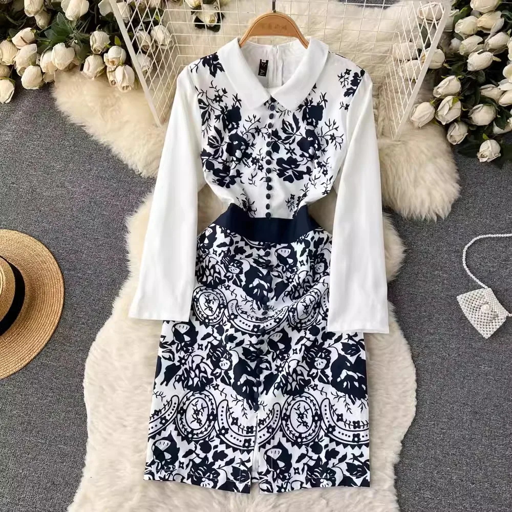 

Женское модельное платье с отложным воротником, дизайнерское Элегантное повседневное офисное платье на молнии для работы, весна-лето