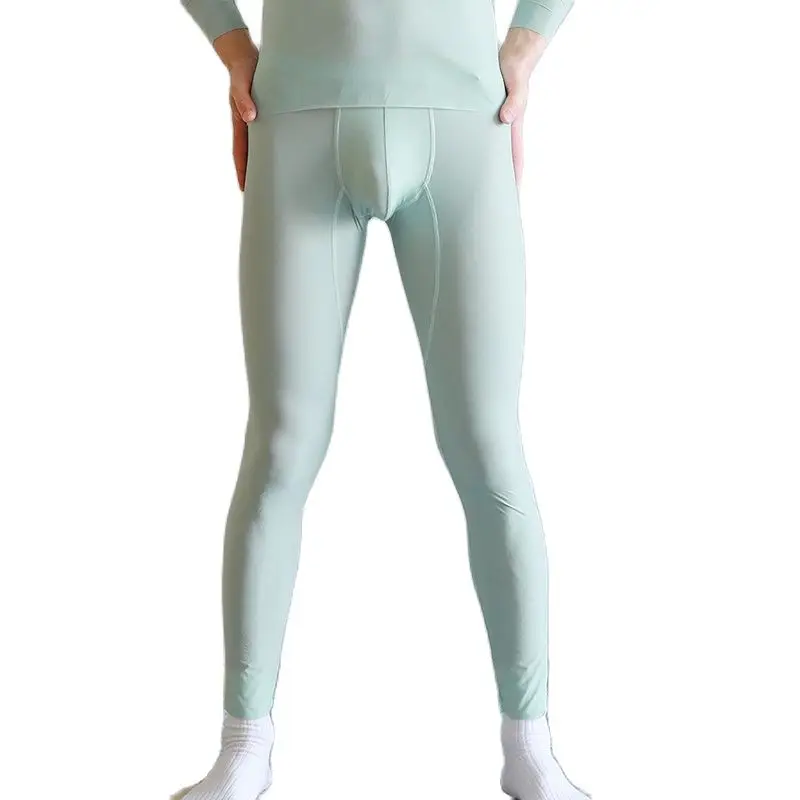 

CLEVER-MENMODE Ice Silk Men Ultra-Thin Homewear Sexy Thermal Underwear Long Johns Pants Bugle Pouch Leggings Sleep Bottoms