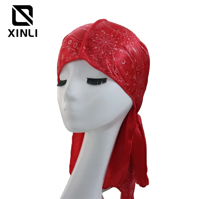 Взрослые женщины красного цвета атласный длинный хвост Doo Rag Durag банданы кепка