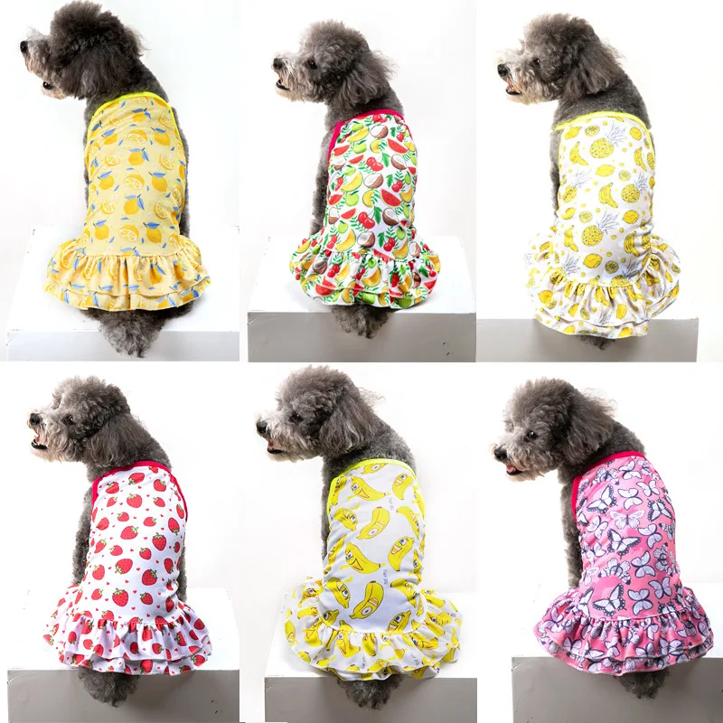 Dog Dresses Fruit Animal Print Summer Suspenders Puppy Clothes Teddy Schnauzer French Bulldog Small and Medium Strawberry Dress