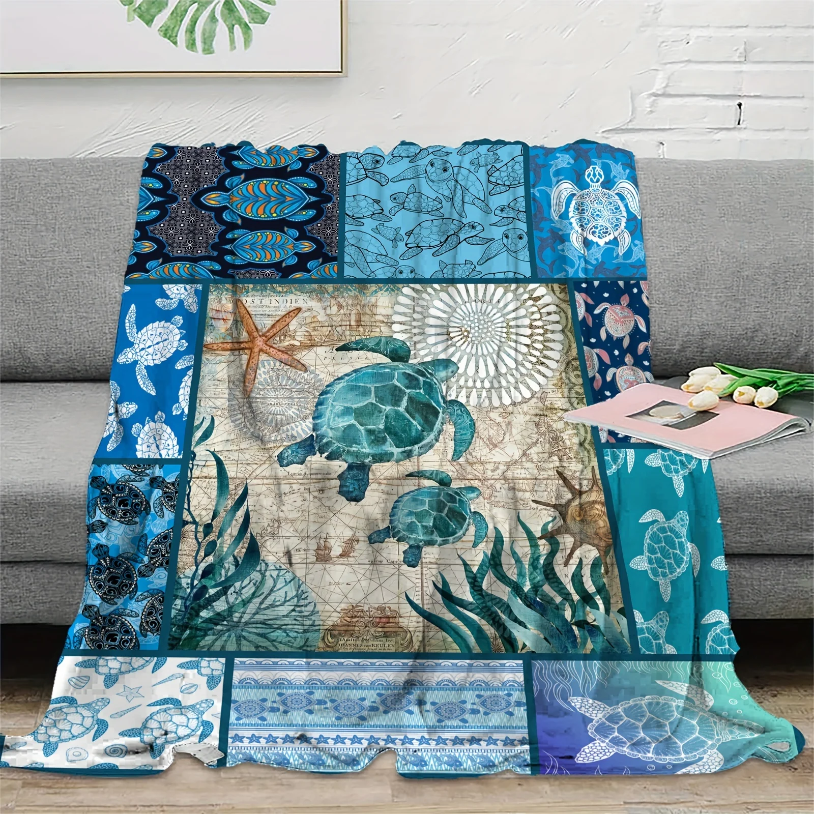 

Sea Turtle Print Flannel Blanket Comfortable Soft Warm Bed Couch Living Room Blanket Lightweight Blanket