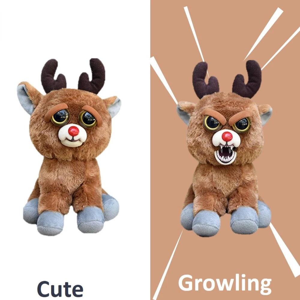 Feisty Pets Toys Xmas Deer Funny Face Changing Bear Christmas Gift for Kids Soft Toys Angry Tiger Animals Doll Stuffed Plush Toy